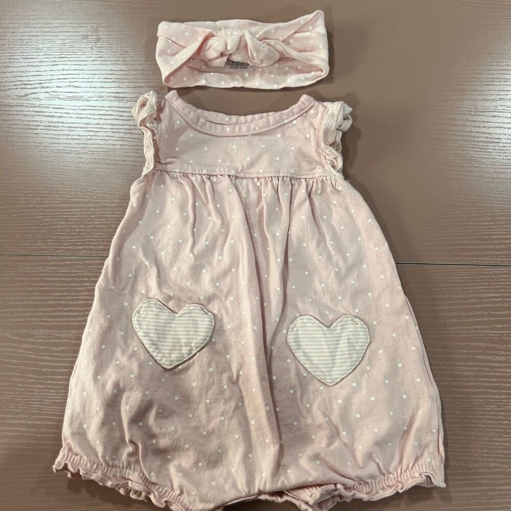 🏈 Carters pink polkadot jumpsuit and headband